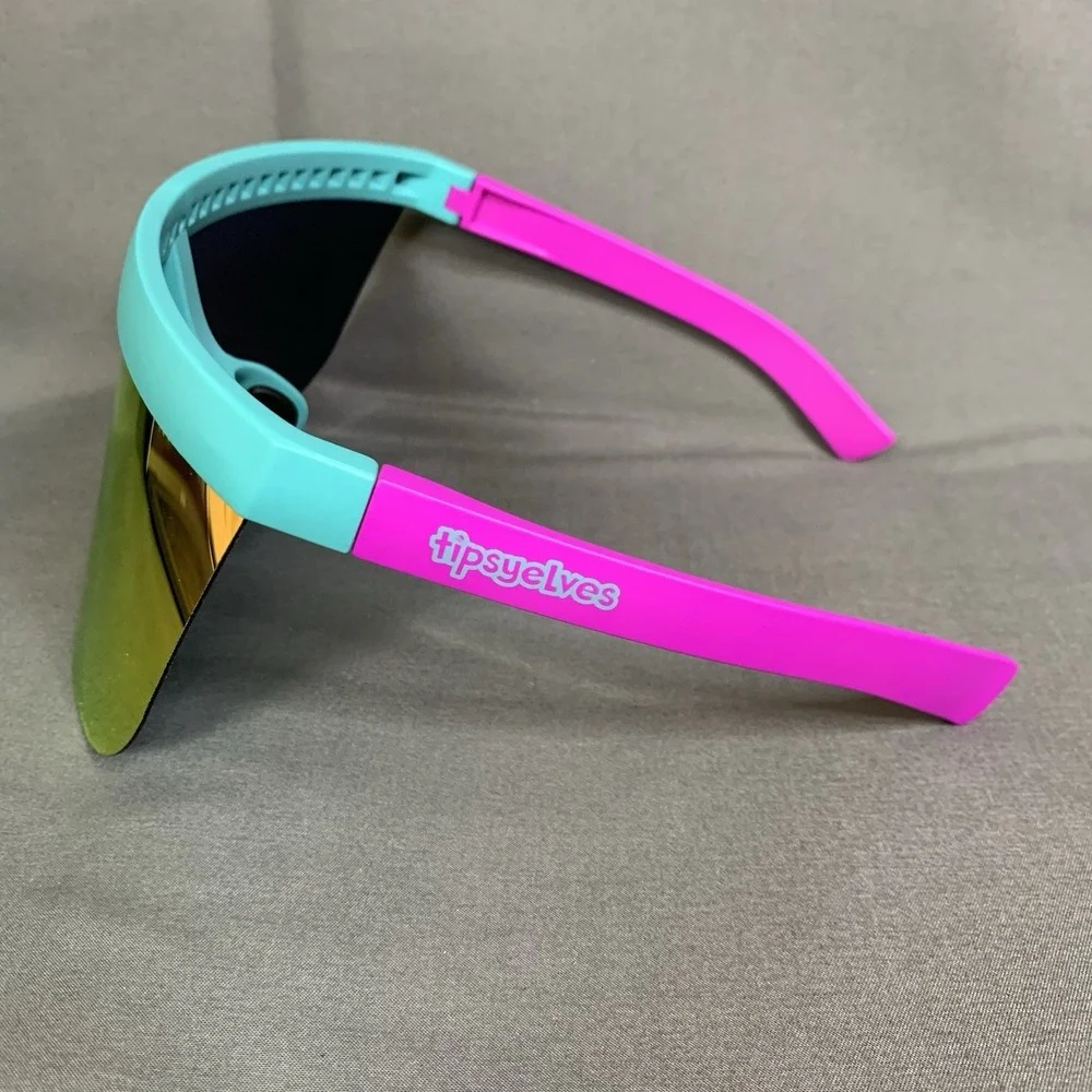 New Tipsy Elves Sorbet Sunrise Visor Glasses Pink Hard Case Mirrored One Size